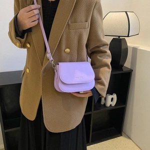 Minimalist lavender leather saddle bag for women with fashion and trends logo engraving