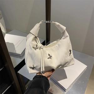 Sac Hobo Plissé En Cuir PU Pour Femme Avec Papillons En Métal Argenté Sac À Bandoulière Mode Chic Y2K Style
