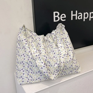 Floral Shoulder Bag Canvas Fabric Drawstring Closure Large Capacity Magnetic Buckle Daily Casual Vintage Style Women