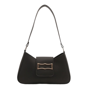 Sac à bandoulière noir minimaliste en similicuir mat avec boucle dorée élégante