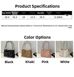 Size chart showing dimensions for large PU tote bag with embossed letter pattern