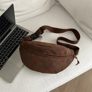 Dames Corduroy Heuptas Aardbeienprint Borsttas Leuke Verstelbare Riem Crossbodytas Casual Reizen Heuptasje