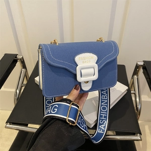 Women Crossbody Bag PU Canvas Contrast Color Wide Letter Strap Fashion Casual Small Square Flap Handbag