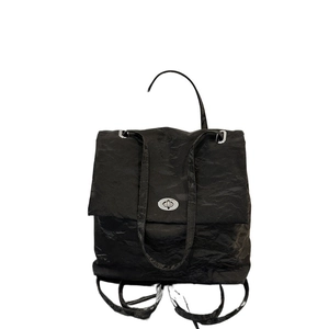 Silver metallic wrinkled nylon backpack with oval twist lock and large capacity for daily use