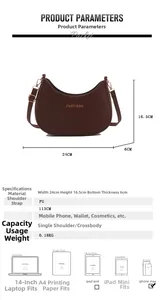 Spécifications de taille pour le sac croissant marron avec dimensions et capacité