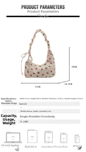 Detailed size specifications for corduroy strawberry bucket bag with product dimensions