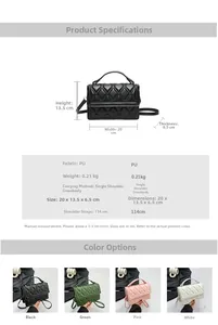 Size specification chart for the minimalist PU leather square bag with dimensions and weight