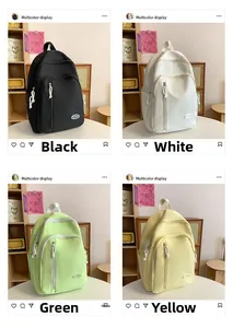 Vierer-Collage aus großen Nylon-Rucksäcken in Schwarz, Weiß, Grün und Gelb für Mädchen