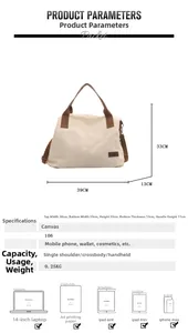 Detailed size specifications for canvas tote bag showing dimensions and large capacity