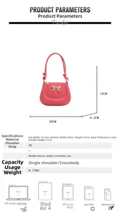 Size guide for PU saddle bag with gold bow including dimensions and weight details