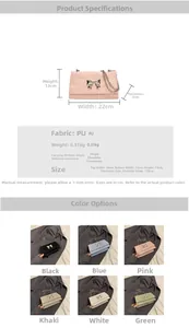Tableau des tailles et sélection de couleurs du sac à bandoulière en PU froissé