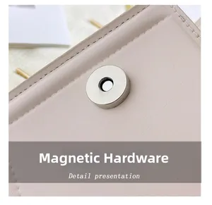 Détail du fermoir magnétique en métal et des coutures sur le sac à main en cuir
