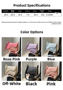 Detail specifications and size guide for the French style PU leather crossbody handbag