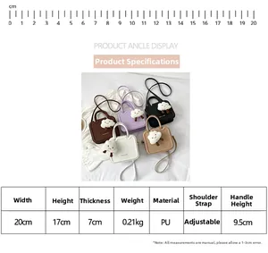Size chart showing width height thickness and weight of this trendy crossbody bag