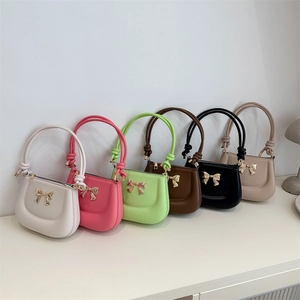 Mini handbag set for women in candy colors with bow metal buckle and knotted strap