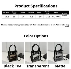 Tableau des tailles et spécifications détaillées pour sac à main transparent en gelée