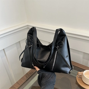 Sac cabas en cuir mat noir avec nœuds décoratifs et grande capacité pour femmes