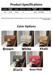 Detailed size guide and color options for the minimalist PU leather crossbody square bag