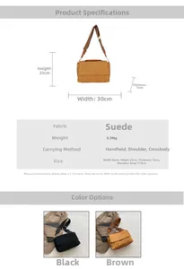 Guide des tailles et détails du matériau pour le sac bandoulière en suédine