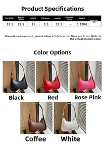 Size guide for crocodile pattern underarm bag featuring measurements and color options