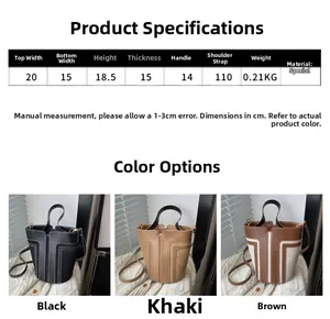 Specifiche delle dimensioni e varianti di colore per una borsa a secchiello minimalista