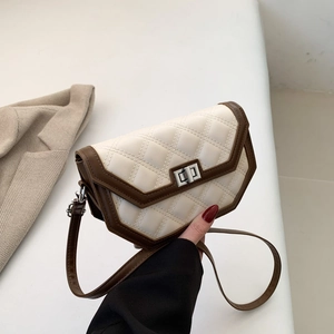 Fashion Women PU Leather Quilted Rhombus Crossbody Bag Small Square Hexagonal Shoulder Bag Metal Rotating Lock Versatile