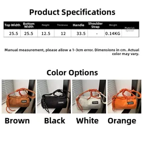 Size guide for corduroy cylinder bag with dimensions for height, width and colors