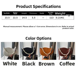 Detailed size chart and dimensions for the pearl decorated crossbody shoulder bag