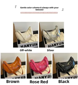 Detailed grid view showcasing five colors of the glossy PU leather crescent shoulder bag
