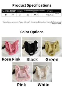 Detailed size specifications for minimalist tote bags in pink, black, green and white