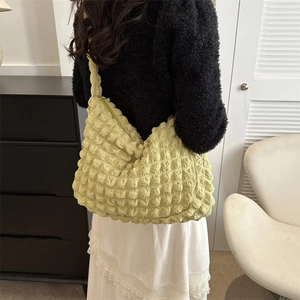 Neon green bubble textured tote bag for women, stylish large capacity shoulder bag