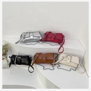 Chic women's baguette shoulder bags with metal buckles in five trendy colors