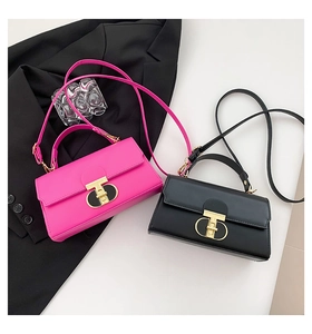 Detail of elegant shoulder bags with golden Dior-style metal clasp and smooth leather texture