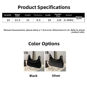 Detailed size parameters and color options for the rhinestone shoulder bag showing dimensions