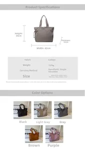 Detailed size guide and material specifications for this large capacity tote shoulder bag