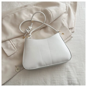 Minimalist white PU leather shoulder bag with knot strap and gold metal hardware