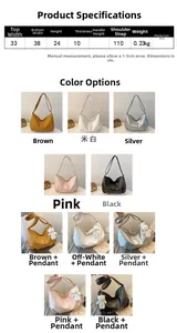 Detailed size chart and multi-color options for large PU leather women's tote bag