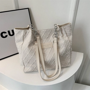 Grand Sac Cabas En Tissu Tissé Texturé Sac À Épaule Avec Chaîne Argentée Chic Quotidien Pour Femmes