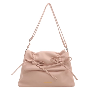 Rosa Schultertasche mit Schleife, Rüschen und weichem PU-Leder, verstellbarer Riemen
