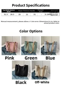 Size chart showing large canvas tote bag dimensions and five available color options