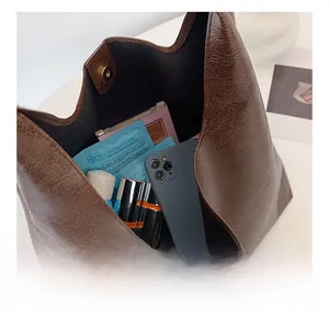 Top view of large hobo tote interior showing magnetic closure and spacious capacity