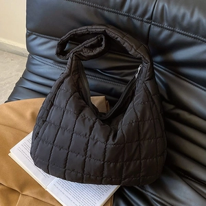 Quilted Hobo Bag Large Capacity Puffer Tote Crossbody Padded Cotton Fabric Handbag For Women Daily