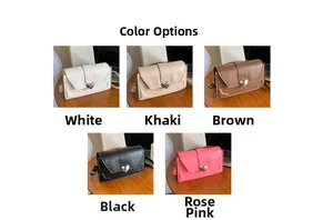Detailed grid view showcasing five colors of crossbody heart-buckle square bags