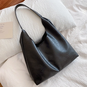 Large Capacity Tote Bag PU Leather Hobo Shoulder Bag For Women Simple Versatile Commute Vintage Pebbled Texture Soft