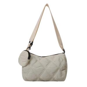 Borsa a tracolla beige trapuntata con cinghia regolabile e mini borsellino rotondo