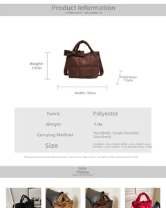 Tableau de dimensions détaillé pour sac matelassé avec nœud et mesures précises