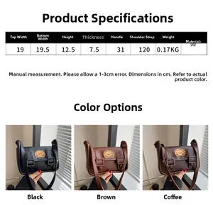 Tableau des tailles et dimensions du petit sac à bandoulière en PU aux couleurs contrastées