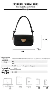 Detailed size guide for retro PU leather shoulder bag with lock and dimension chart