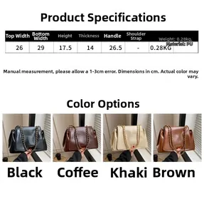 Detailed size guide and color options for the large capacity PU leather tote bag