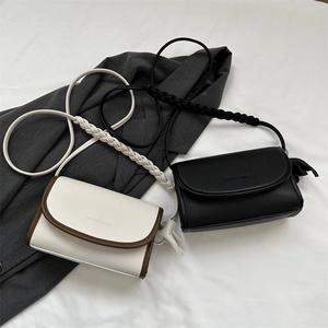 Fashionable contrast color crossbody bags with wide woven straps and litchi texture